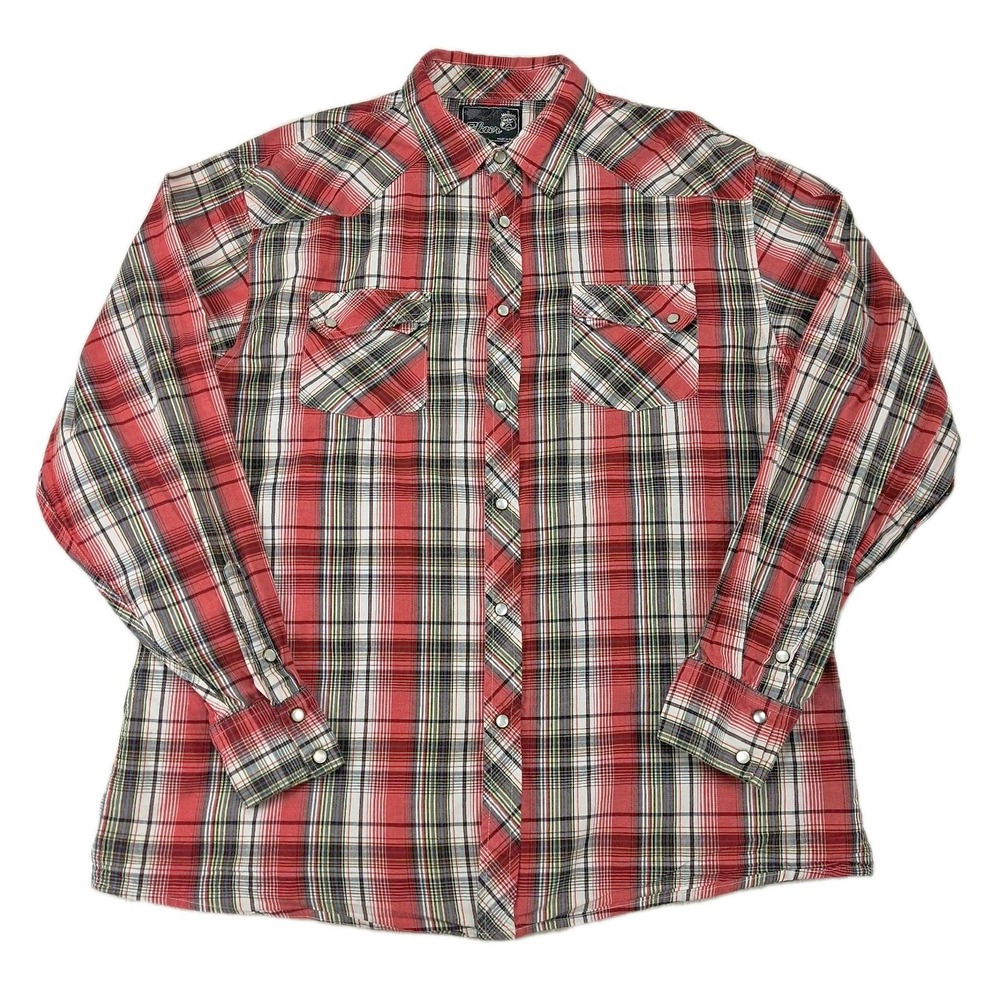 Elixir Men XL Pearl Snap Western Shirt Red Plaid Long Sleeve 100% Cotton Flannel